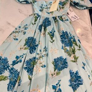 MESTIZA ODETTE MIDI DRESS IN BLUE & GREEN BOTANICA